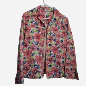 Breckenridge Womens Floral Denim Style Jacket Pink Blue Cotton Blend Small
